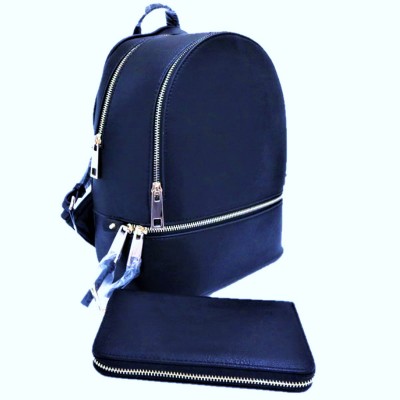 LP1062-NAVY PU LEATHER MEDIUM BACKPACK WITH MATCHING WALLET