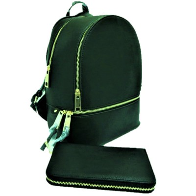 LP1062-OLIVE PU LEATHER MEDIUM BACKPACK WITH MATCHING WALLET