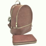 LP1062-STONE  PU LEATHER MEDIUM BACKPACK WITH MATCHING WALLET