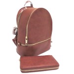 LP1062-TAN PU LEATHER MEDIUM BACKPACK  WITH MATCHING WALLET