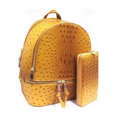 OS1062W-MUSTARD VEGAN OSTRICH MEDIUM BACKPACK WITH MATCHING WALLET