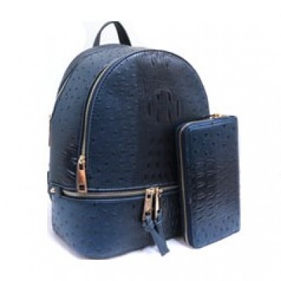 OS1062W-NAVY VEGAN OSTRICH MEDIUM BACKPACK WITH MATCHING WALLET