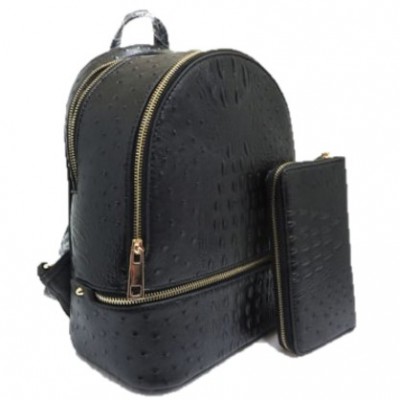 OS1062W-BLACK VEGAN OSTRICH MEDIUM BACKPACK WITH MATCHING WALLET