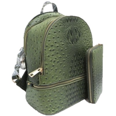 OS1062W-OLIVE VEGAN OSTRICH MEDIUM BACKPACK WITH MATCHING WALLET