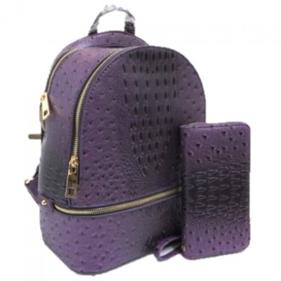 OS1062W-PURPLE VEGAN OSTRICH MEDIUM BACKPACK WITH MATCHING WALLET