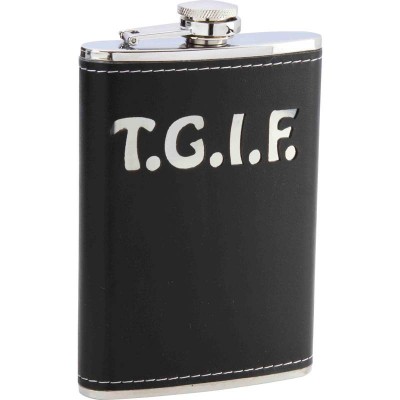 STAINLESS STEEL FLASK /W BLACK WRAP- 8 Oz.