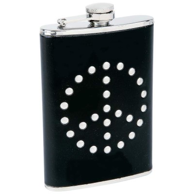 PEACE STAINLESS STEEL FLASK /W BLACK WRAP - 8 Oz.