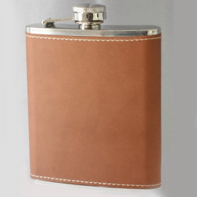 SUN2003 - FLASK BROWN W/LEATHER 7OZ.