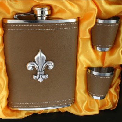 ZG6025-FDL - FLASK 8OZ. BROWN W/FDL 3PC. SET