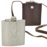 181080 - FDL STAINLESS STEEL HIP FLASK 9 OZ./ W BROWN LEATHER COVER