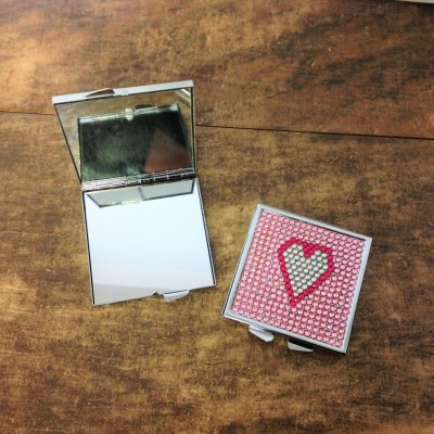 ST32118 - HEART COMPACT MIRROR / W PINK CRYSTAL
