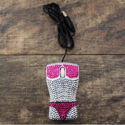 ST32114-BEACH THEME MOUSE / W HOT PINK & CLEAR CRYSTAL