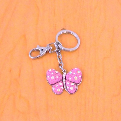CH4003-PNK PINK BUTTERFLY KEY CHAIN HOLDER / W CLEAR STONE