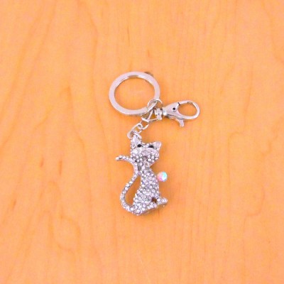 CH4007-CAT KEY CHAIN HOLDER / W CLEAR STONE