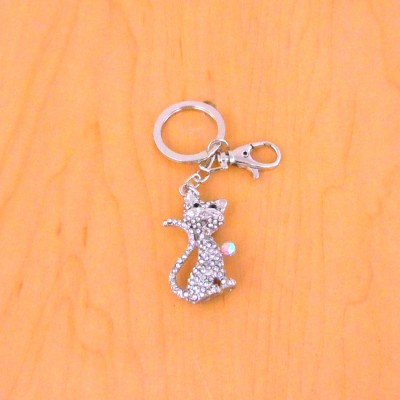 CH4007-CAT KEY CHAIN HOLDER / W CLEAR STONE