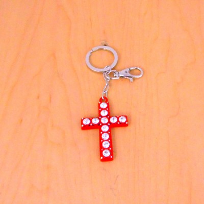 CH4009-RED CROSS / W CLEAR STONE / KEY CHAIN HOLDER