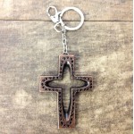 7010-BLACK CRYSTAL CROSS / COPPER KEY CHAIN HOLDER