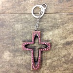 7010-PINK CRYSTAL CROSS / SILVER KEY CHAIN HOLDER
