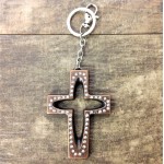 7010-CLEAR CRYSTAL CROSS / COPPER KEY CHAIN HOLDER