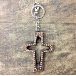 7010-AMBER CRYSTAL CROSS / COPPER KEY CHAIN HOLDER