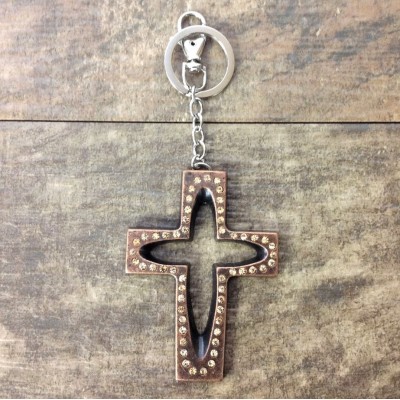 7010-AMBER CRYSTAL CROSS / COPPER KEY CHAIN HOLDER