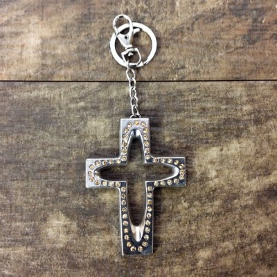 7010-AMBER CRYSTAL CROSS / SILVER KEY CHAIN HOLDER