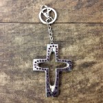 7010-PURPLE CRYSTAL CROSS / SILVER KEY CHAIN HOLDER