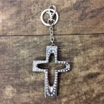 7010-CLEAR CRYSTAL CROSS / SILVER KEY CHAIN HOLDER
