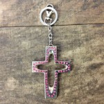 7010-PINK CRYSTAL CROSS / SILVER KEY CHAIN HOLDER