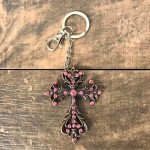 7017-PINK CRYSTAL CROSS / COPPER KEY CHAIN HOLDER