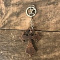 7017-PINK CRYSTAL CROSS / COPPER KEY CHAIN HOLDER