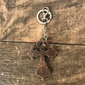 7017 -AMBER CRYSTAL CROSS / COPPER KEY CHAIN HOLDER