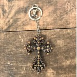 7017 -AMBER CRYSTAL CROSS / COPPER KEY CHAIN HOLDER