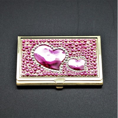 ST32104-PUR-HRT CRYSTAL PURPLE HEART / BUSINESS CARD HOLDER