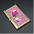 ST32104-PUR-HRT CRYSTAL PURPLE HEART / BUSINESS CARD HOLDER