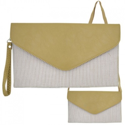 6024 - TAN SEER SUCKER LEATHER CLUTCH / CROSS BODY / SHOULDER BAG