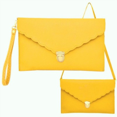 181514- YELLOW LEATHER CLUTCH / CROSS BODY / SHOULDER BAG