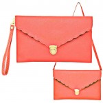 32663 - CORAL LEATHER CLUTCH / CROSS BODY / SHOULDER BAG