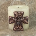 7001-COP-BLK - COPPER CROSS CANDLE PIN W / BLACK STONE FDL