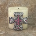 7001-SIL-PINK - SILVER CROSS CANDLE PIN W / PINK STONE FDL