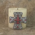 7001-SIL-RED - SILVER CROSS CANDLE PIN W / RED STONE FDL