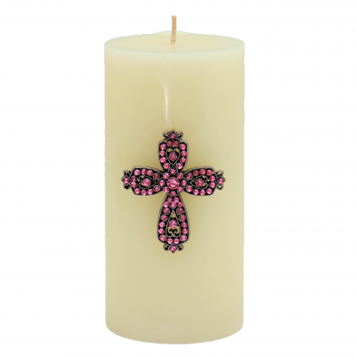1010PK - PINK STONE CANDLE PIN / W CROSS DESIGN