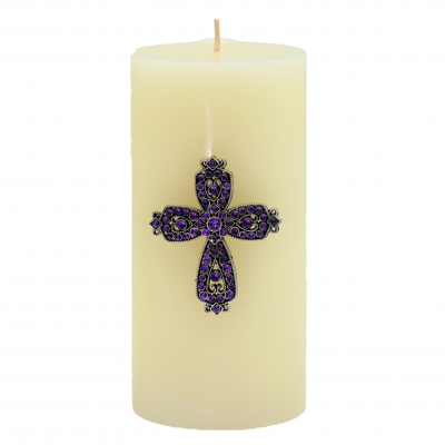 1010PL - PURPLE STONE CANDLE PIN / W CROSS DESIGN