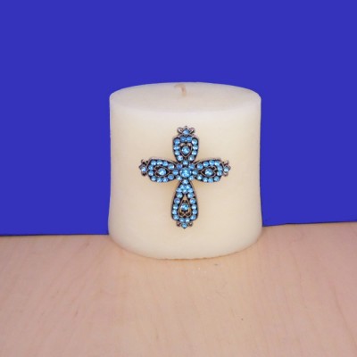 1010TQ - TURQUOISE STONE CANDLE PIN / W CROSS DESIGN