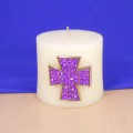 1017PL - PURPLE STONE CANDLE PIN W / CROSS