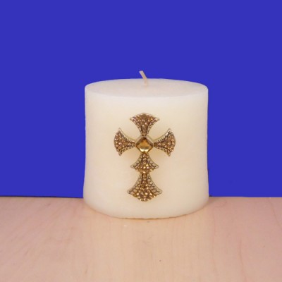 1019AM - AMBER STONE CANDLE PIN W / CROSS