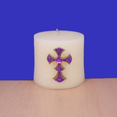 1019PL - PURPLE STONE CANDLE PIN W / CROSS