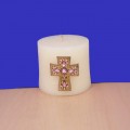 1023PK - PINK STONE CANDLE PIN W / CROSS