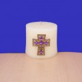 1023PL - PURPLE STONE CANDLE PIN W / CROSS