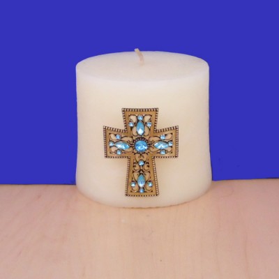 1023TQ - TURQUOISE STONE CANDLE PIN W / CROSS
